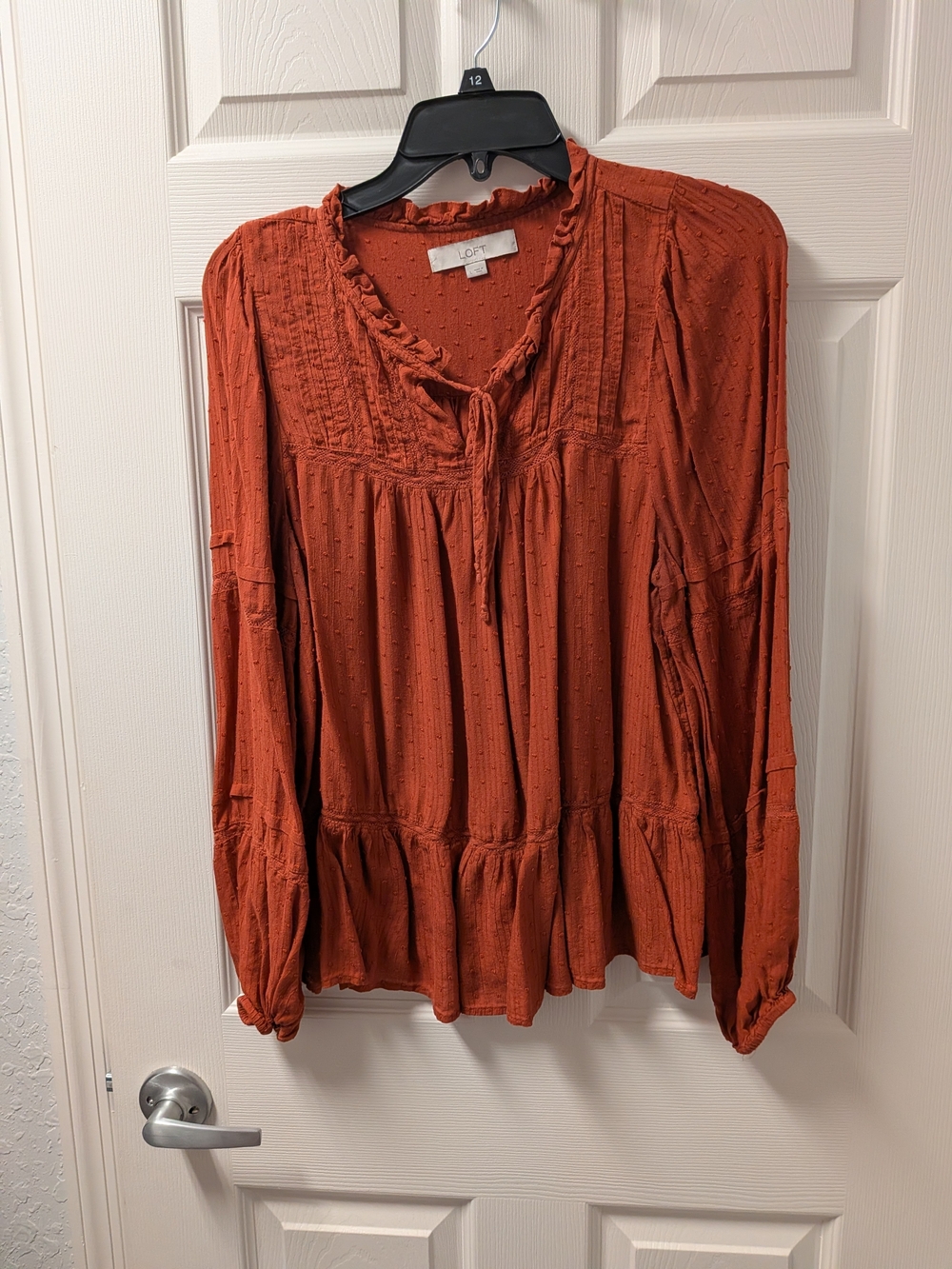 LOFT Women's Rust Long-Sleeve Peasant Blouse